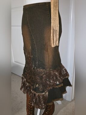 Y2k Mermaid Style Embellished Brown Lace & Beaded Skirt Deadstock Item With Tags